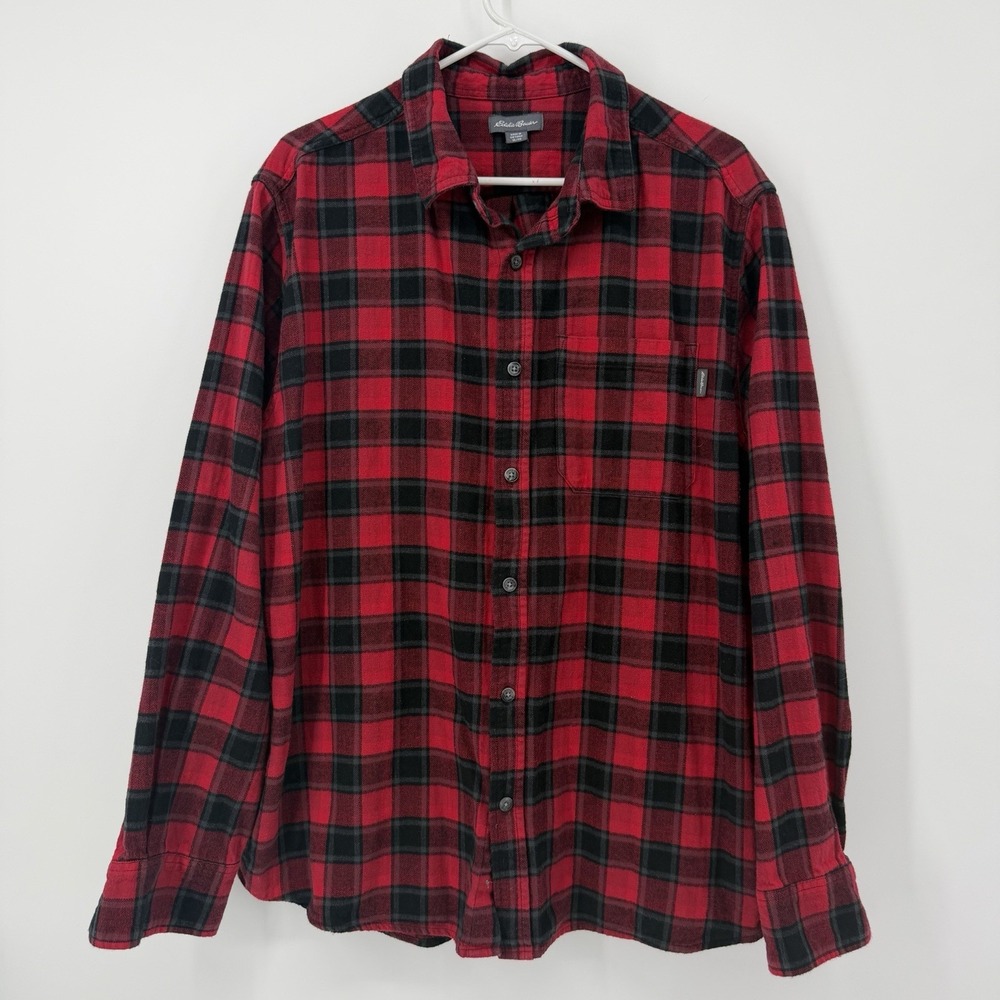 Eddie Bauer‎ Men's Flannel Shirt Long Sleeve Red Buffalo Plaid Size XL Holiday